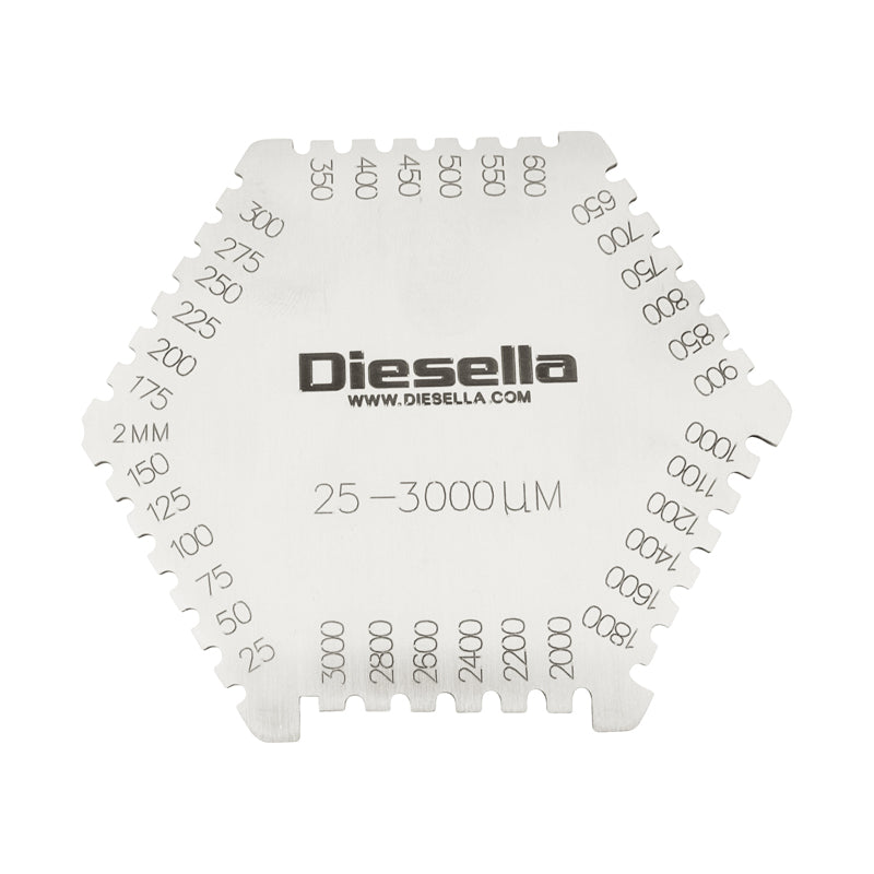Vådfilmskam i rustfrit stål 202 (mm-skala) (lag-/coatingmåler 25–3000 µm)