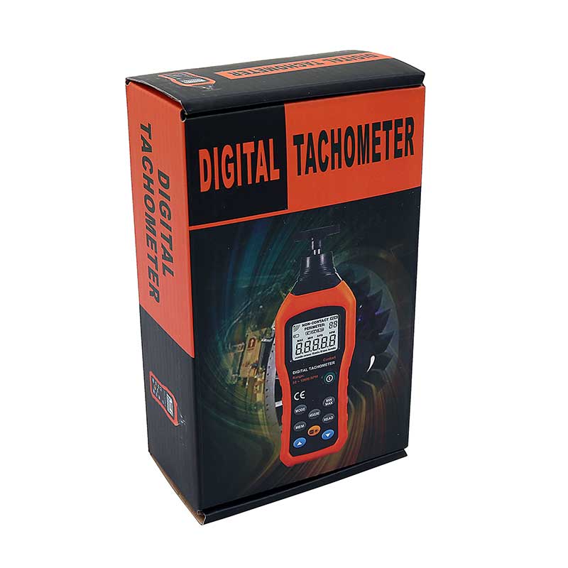 Digital håndtachometer (omdrejningstæller) med mekanisk måling og datalogning