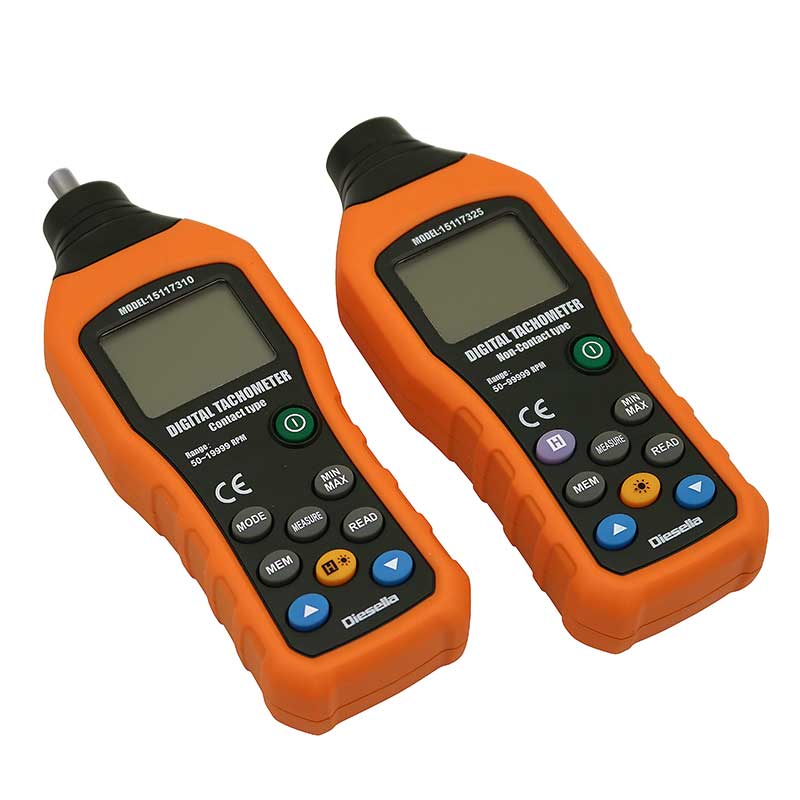 Digital håndtachometer (omdrejningstæller) med mekanisk måling og datalogning