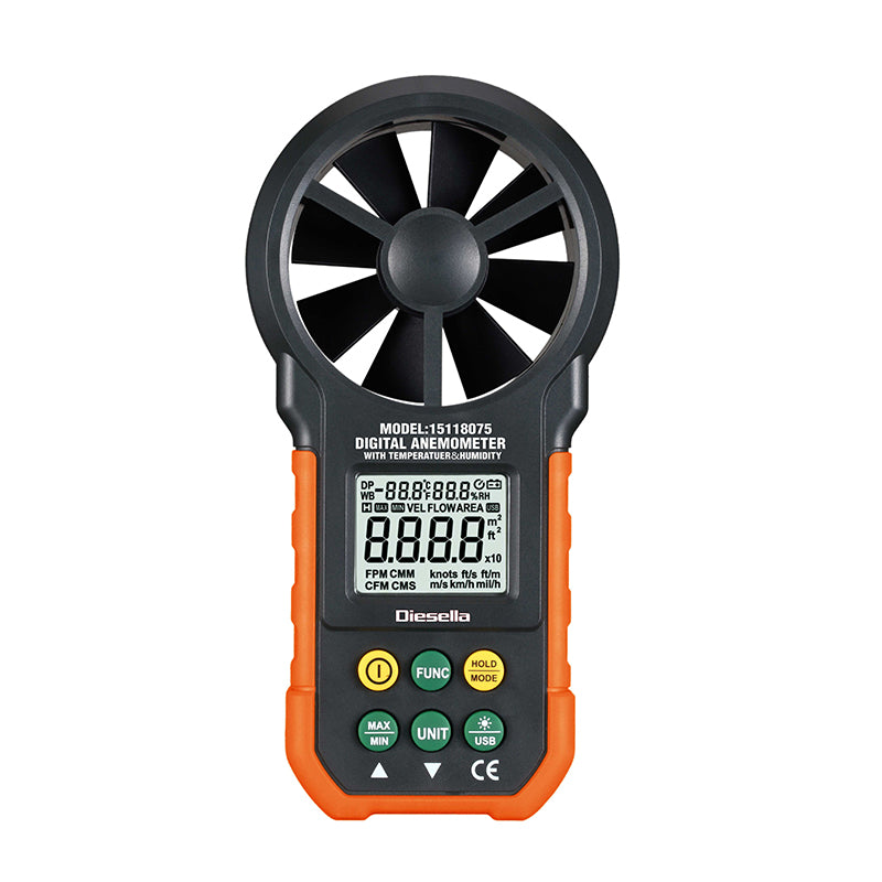 Lufthastighedsmåler (anemometer) med Ø65 mm vingehjul og USB-dataudgang