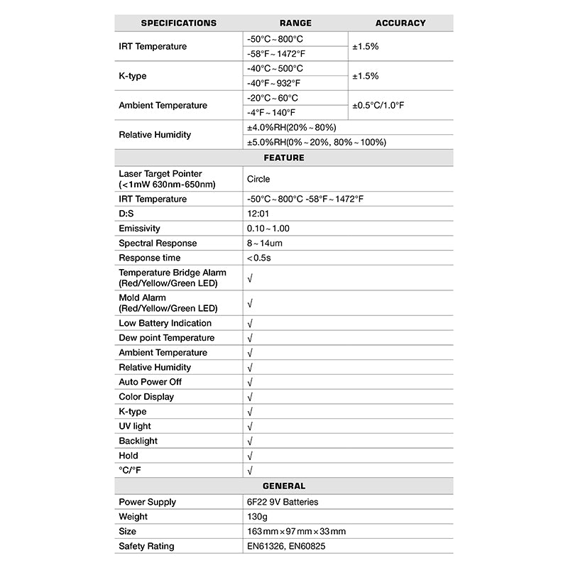 Infrarødt termometer med cirkulær laser (-30 til 800 °C)