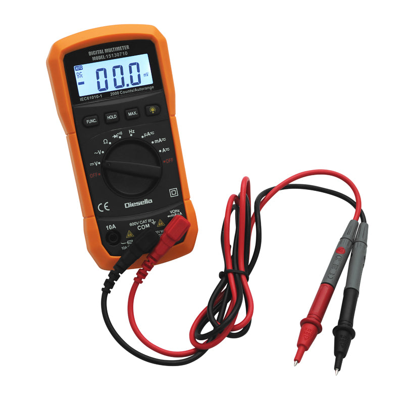 Digitalt multimeter AC/DC 600 V/10 A med gummikappe
