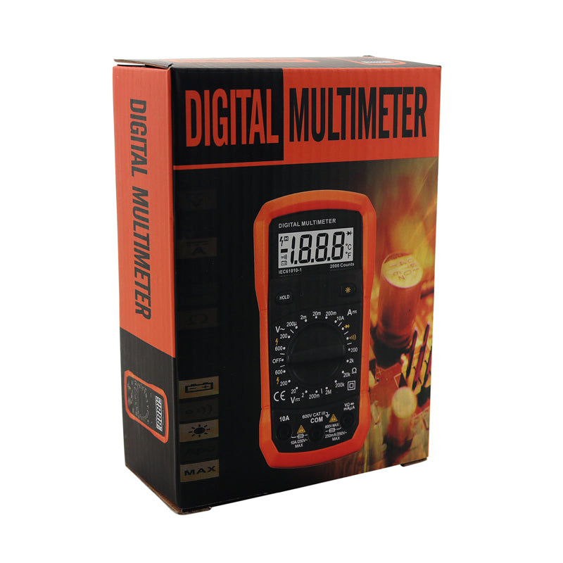 Digitalt multimeter AC/DC 600 V/10 A med gummikappe