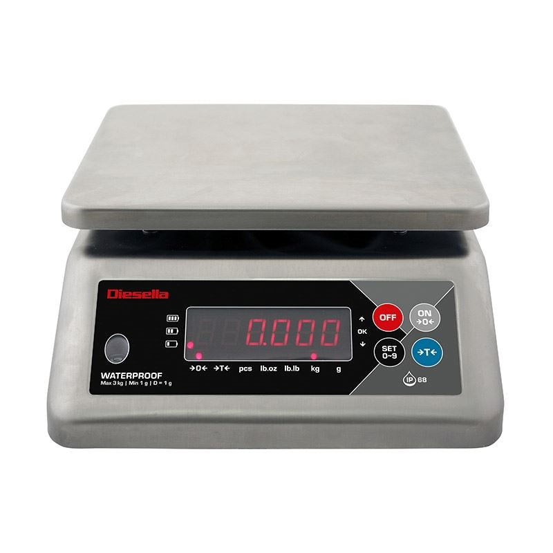 IP68-bordvægt 3 kg / inddeling 1 g med kabinet i rustfrit stål