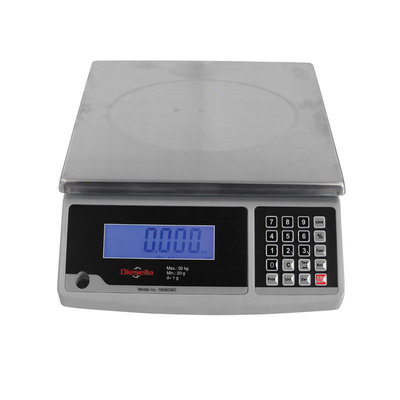 Pakkevægt 30 kg / inddeling 1,0 g med tællefunktion og LCD-display