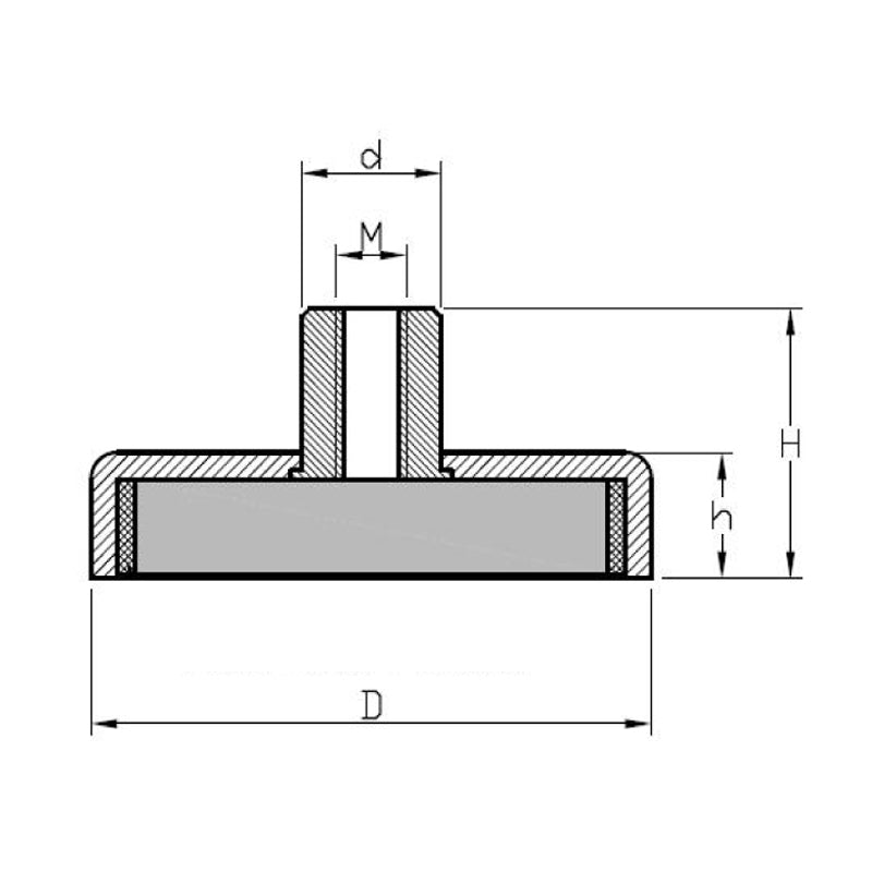 Lav ferrit-pottemagnet Ø80 × 18 mm med M10-gevindbøsning og 60,0 kg holdekraft