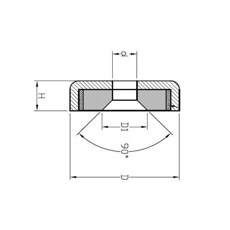Ferrit-pottemagnet Ø40 mm med Ø5,5 mm undersænket hul (85N)