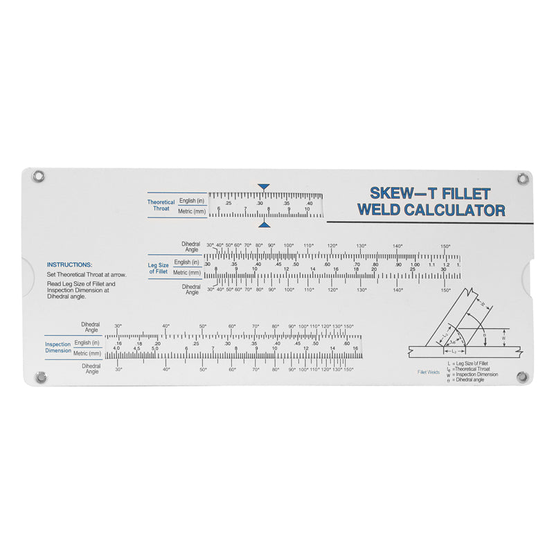 Svejsekantsømlære Skew-T Fillet type (Model F) inkl. kalkulator