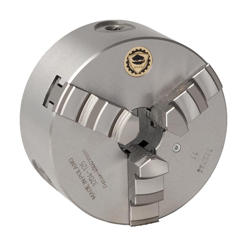3-bakket centrerpatron Ø400 mm, støbejern, DIN 6350, bagmontering (cylindrisk holder) (3204–400)