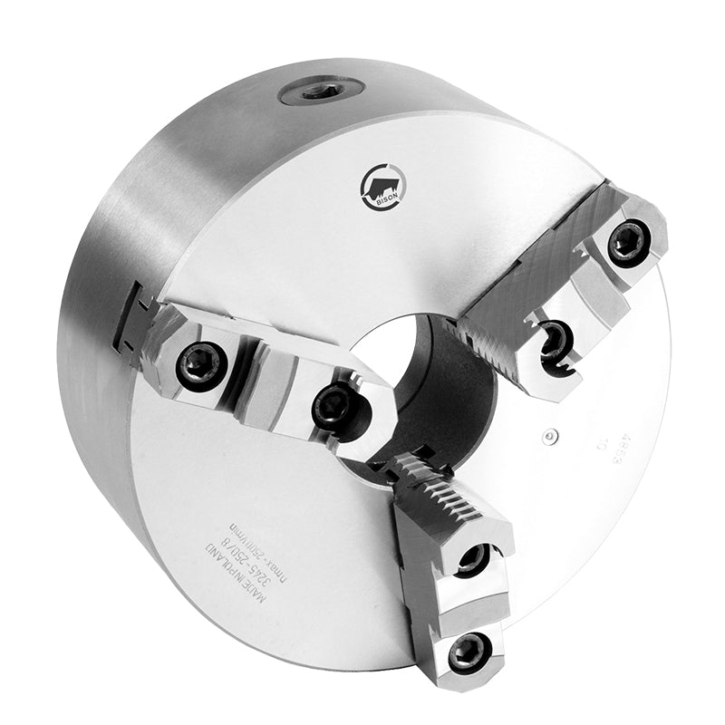 3-bakket centrerpatron Ø200 mm, støbejern, kegle 6, DIN 55029, Camlock D1-montering (3245–200–6)