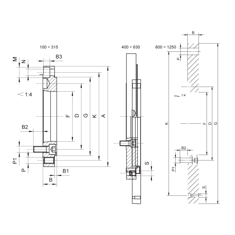Adapter Ø250 mm, DIN 55026, til centrerpatron med flange DIN 6350, kegle 8 (8210–250–8A2-X)