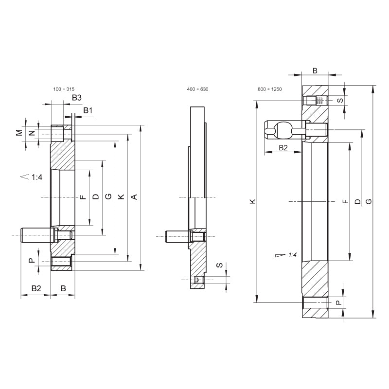 Adapter Ø400 mm, DIN 55029 (Camlock), til centrerpatron med flange DIN 6350, kegle 8 (8240–400–8-X)
