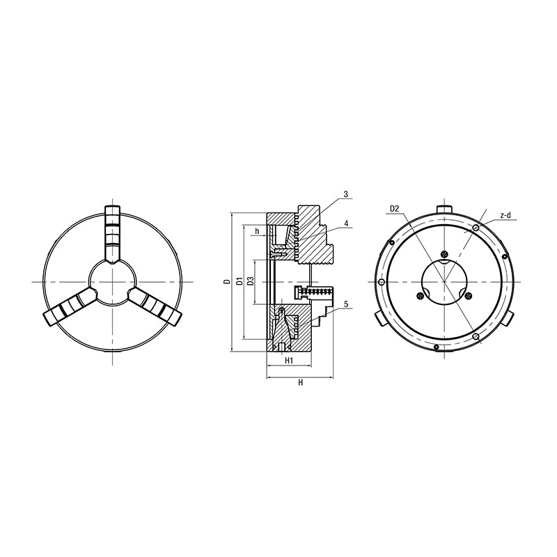 3-bakket centrerpatron Ø315 mm, støbejern