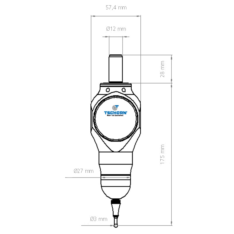 3D-taster VIplus IP67 med Ø12 mm skaft (analog, hvid urskive)