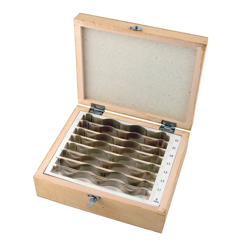 Bølgede parallelklodser 25–39 mm × 110 mm med 2 mm spring (8 par)