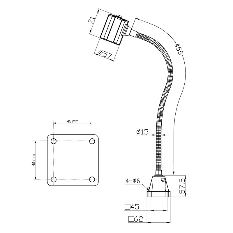LED-maskinlys "ALPHA" med 455 mm svanehals AC+DC 24 V