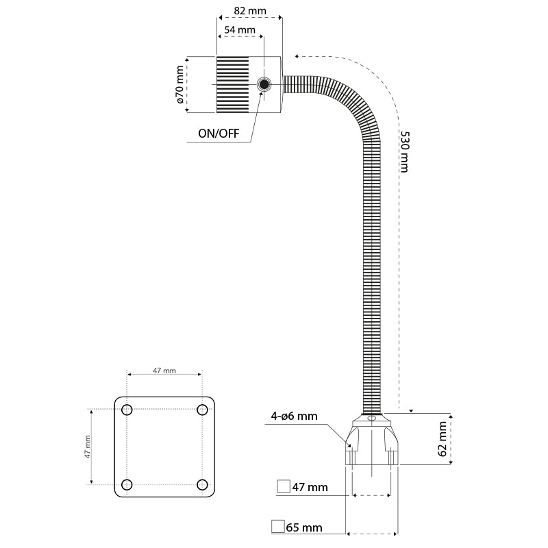 LED-maskinlys "BRAVO" med 530 mm svanehals AC+DC 24 V