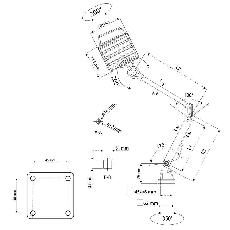 LED-maskinlys "LYRA" IP65 190 × 270 mm AC+DC 24 V