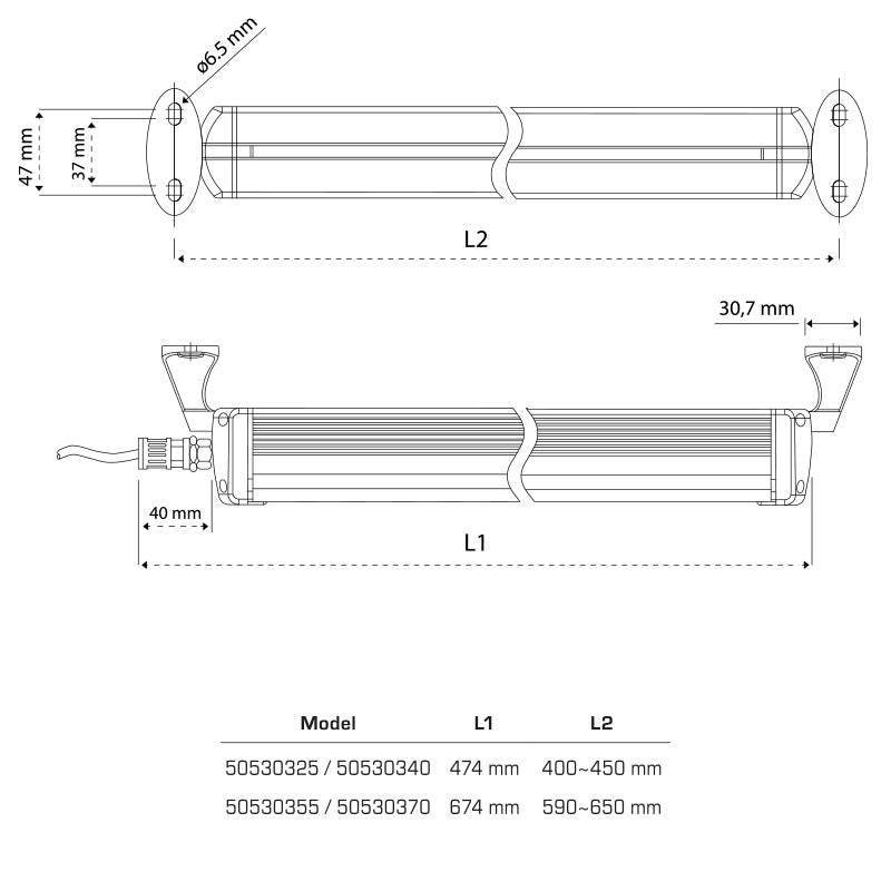 LED-maskinlys "QUEBEC" oval 400 mm AC 230 V