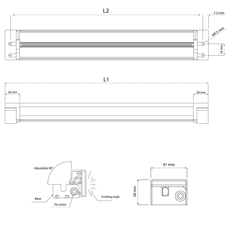 LED-maskinlys "ORION" flad 280 mm DC 24 V