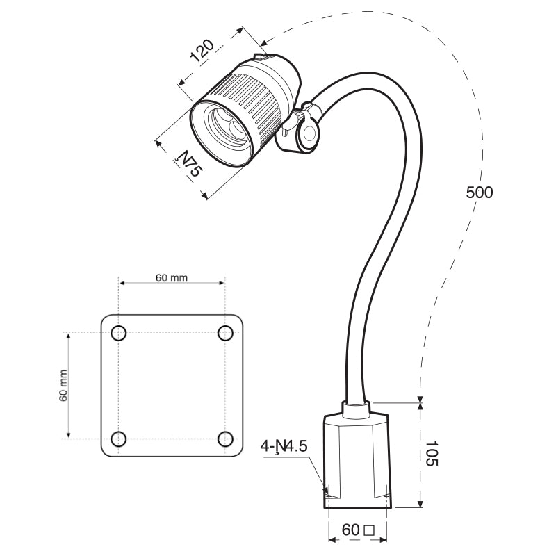 LED-maskinlys "DELTA" med 455 mm flex-arm 6 W / AC 220 V-240 V / IP20 / 510 Lm