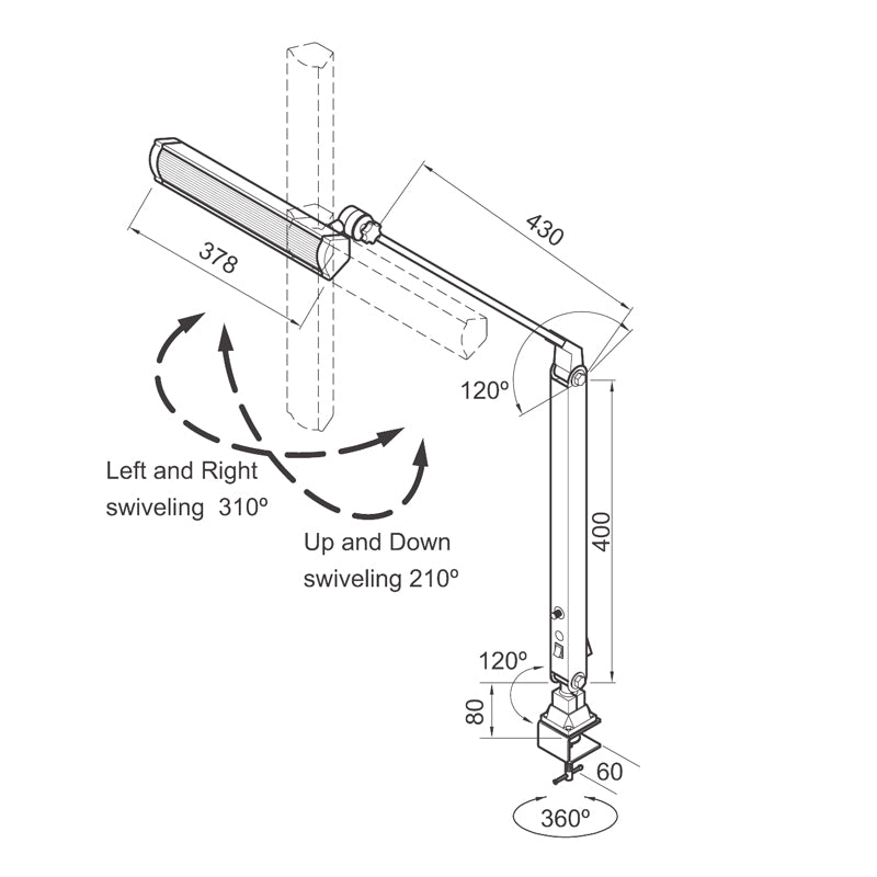 LED-arbejdslampe "FOXTROT" med 400 × 430 mm arm AC 100 V-240 V