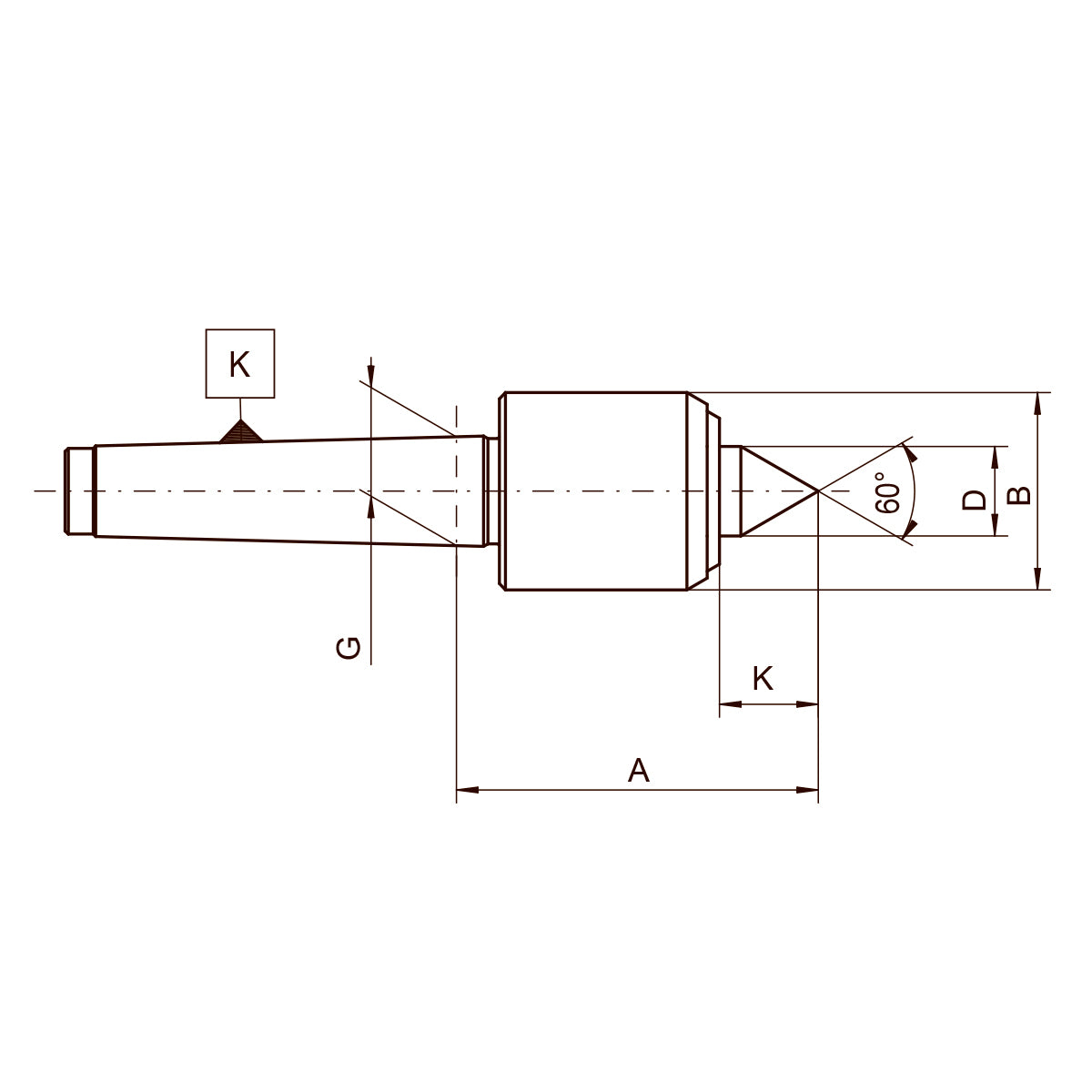 Drejepinol MK2 med smal krop 60° spidsvinkel 0,005 mm rundløb (8812R-2)
