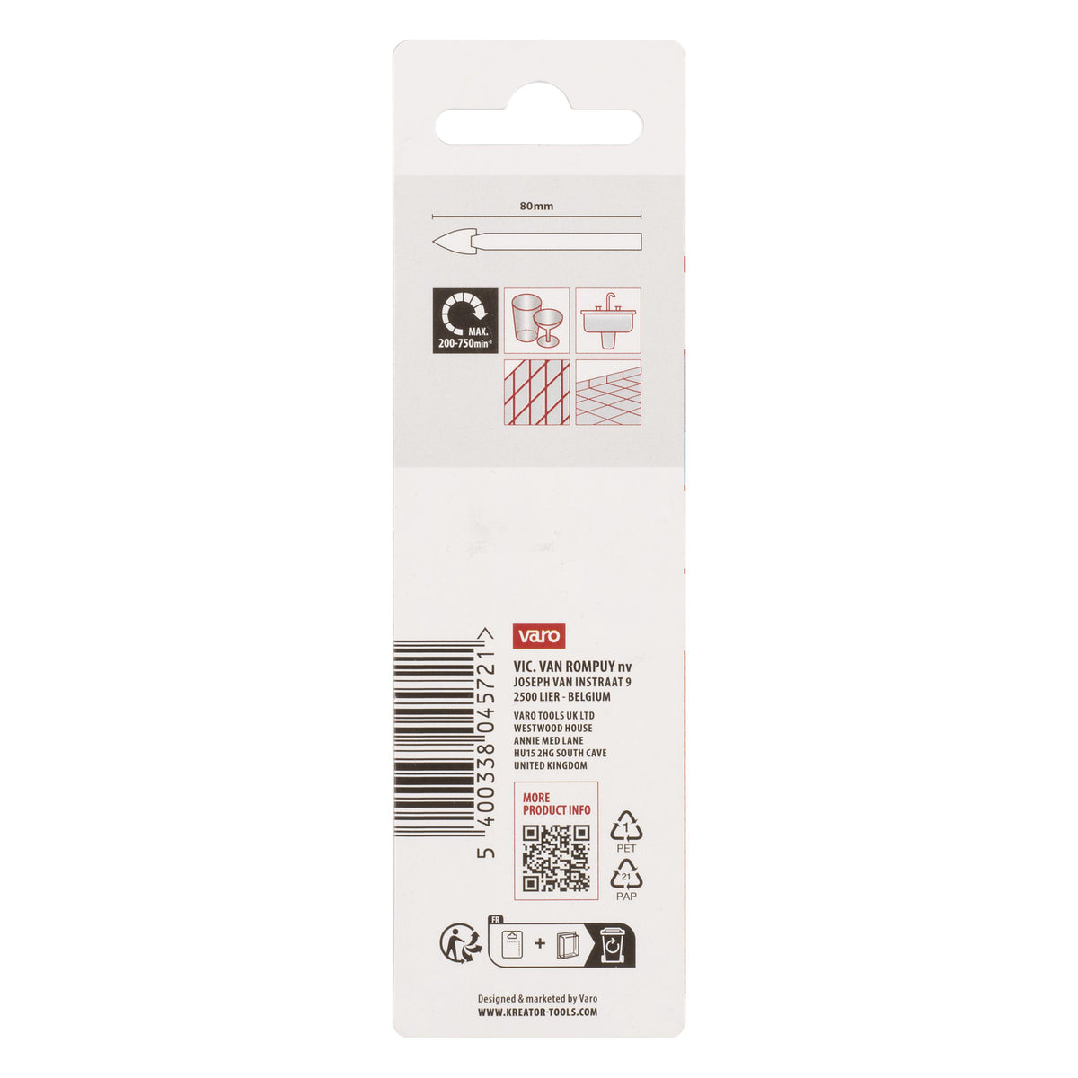 Flise og Glasbor 8 mm x 80 mm