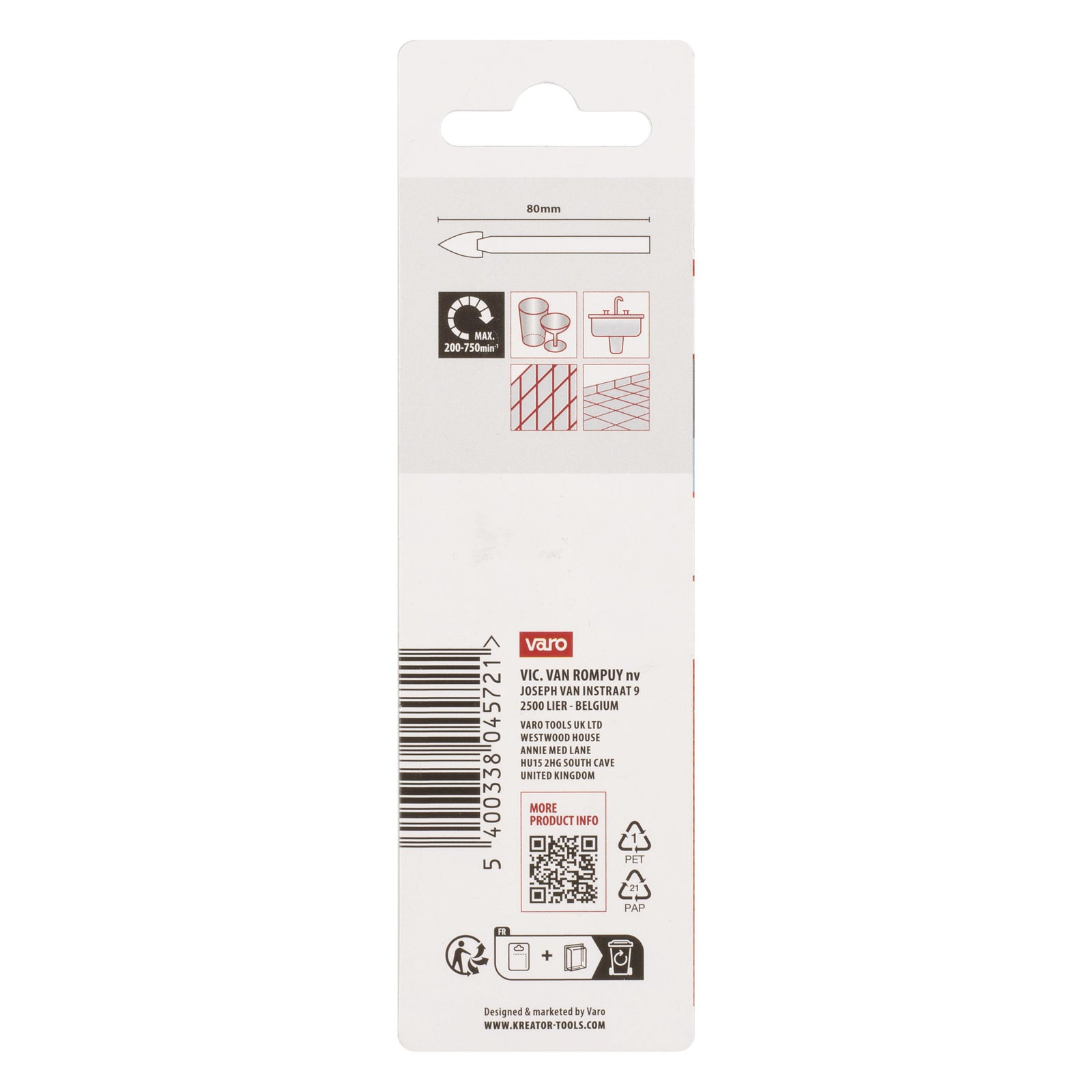 Flise og Glasbor 8 mm x 80 mm