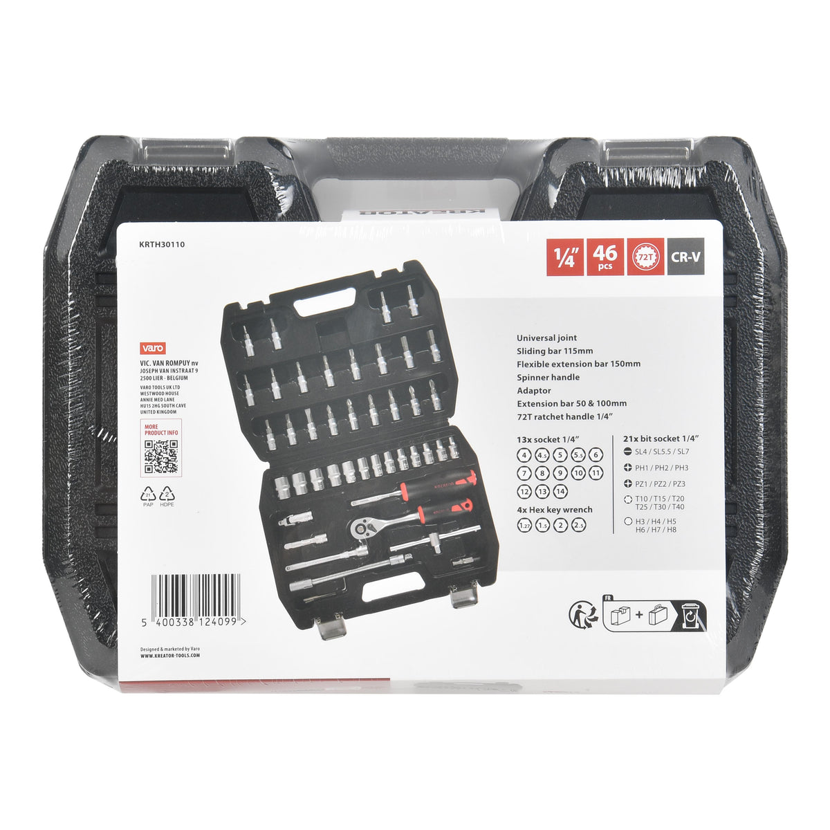 Topnøglesæt 1/4'' 46 dele 4-14 mm