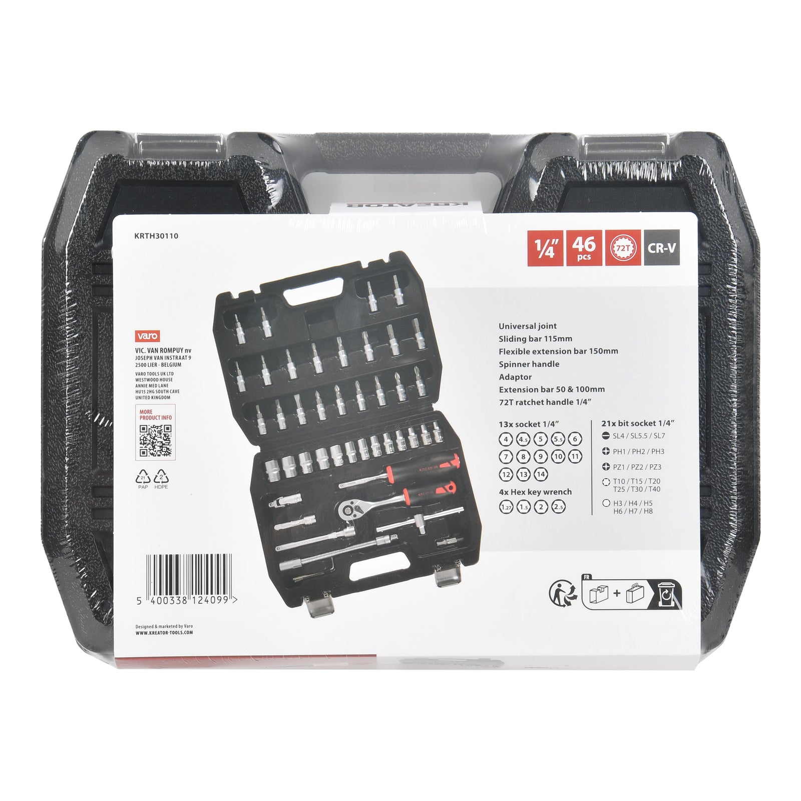 Topnøglesæt 1/4'' 46 dele 4-14 mm