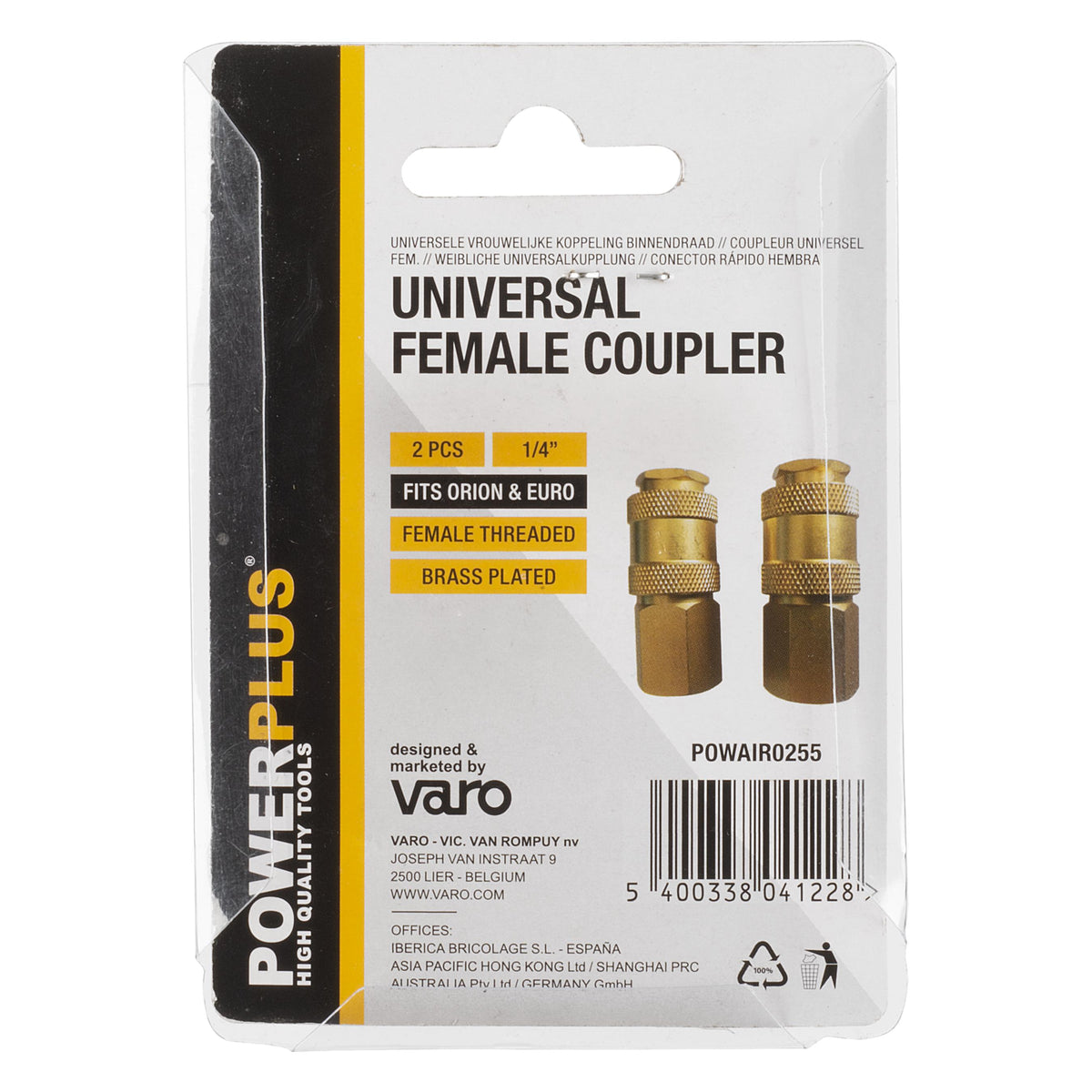 Universal hun-lynkobling 1/4" med indvendigt gevind – 2 stk.
