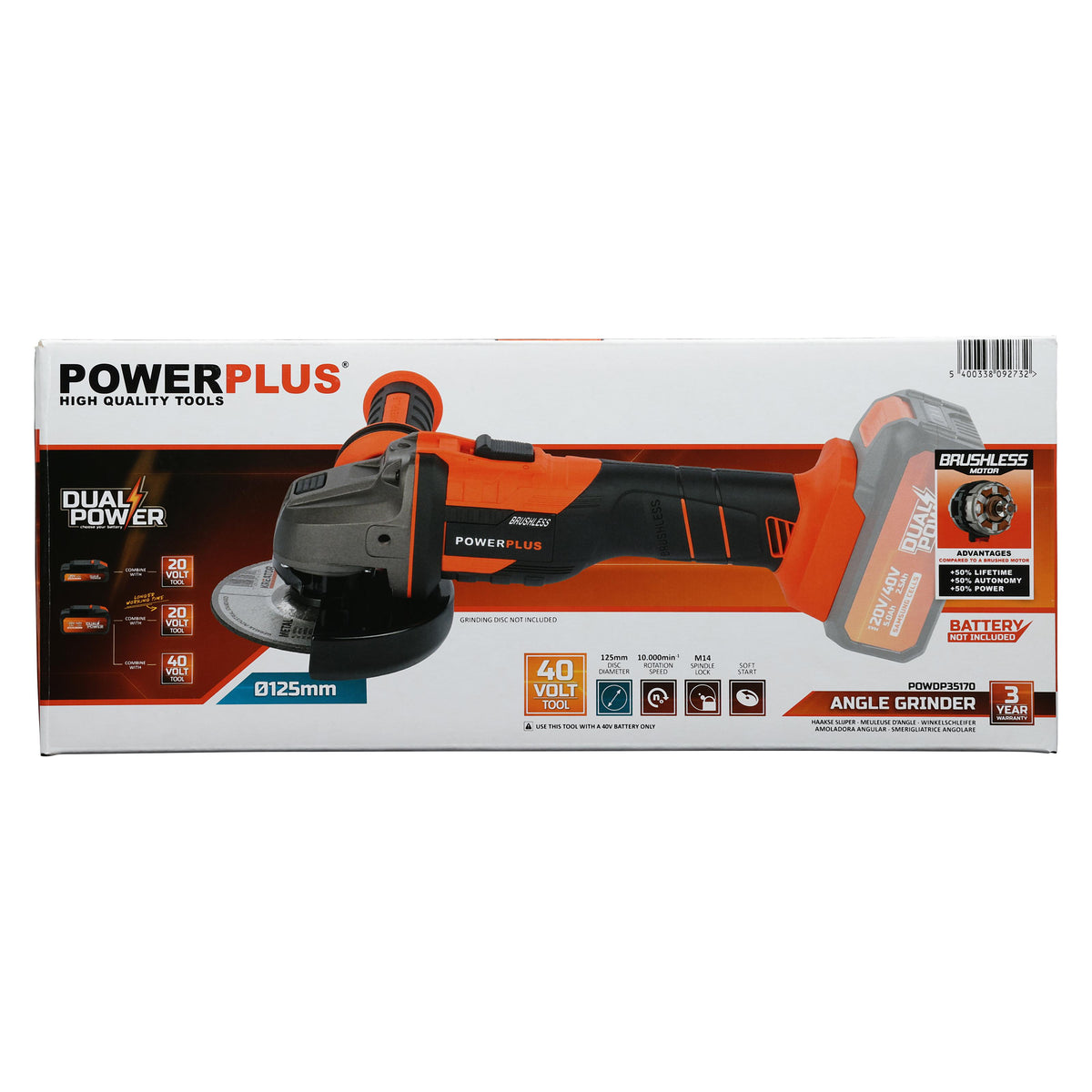 Vinkelsliber 125 mm 40 V (Uden batteri)