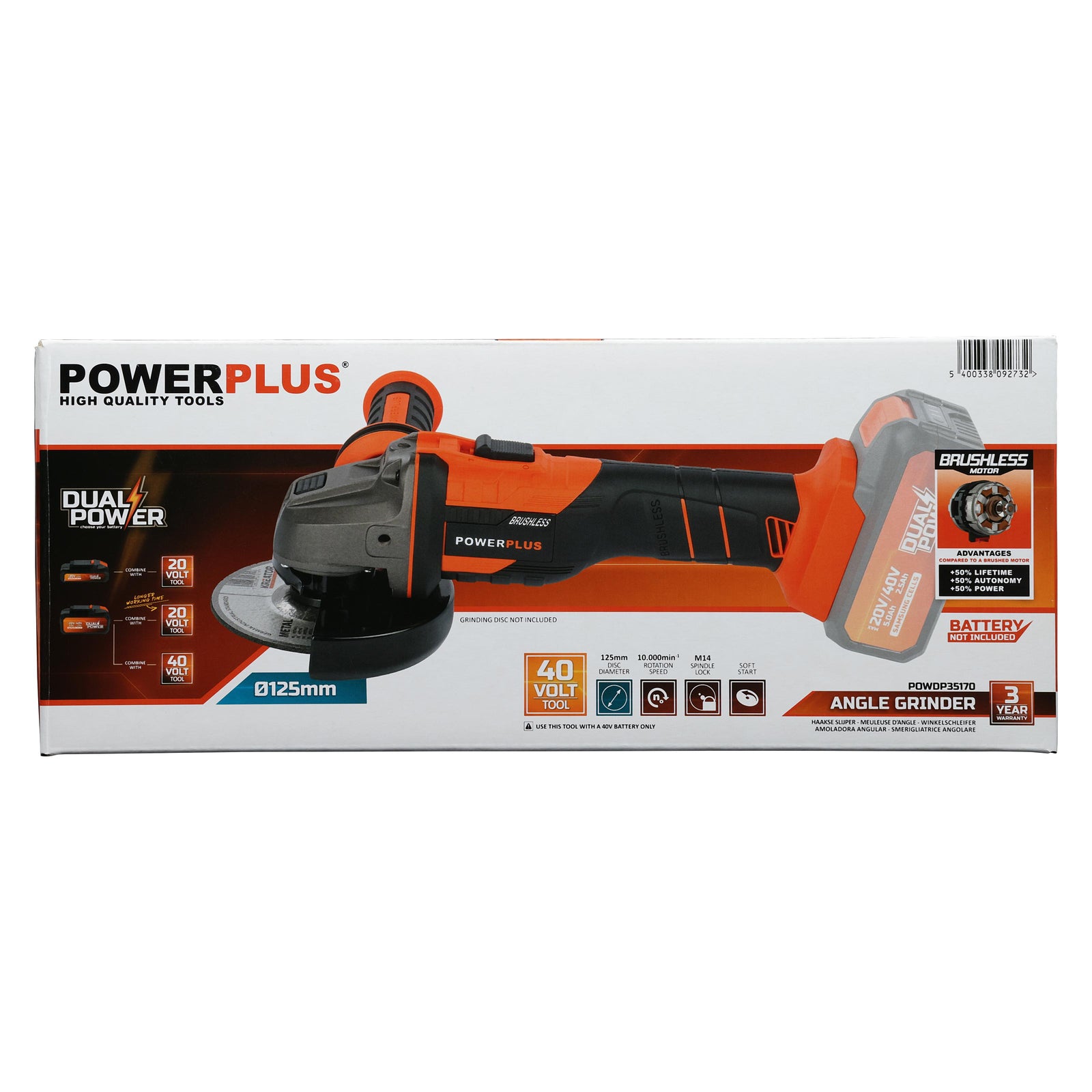 Vinkelsliber 125 mm 40 V (Uden batteri)