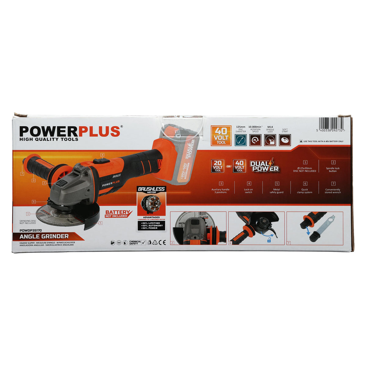 Vinkelsliber 125 mm 40 V (Uden batteri)