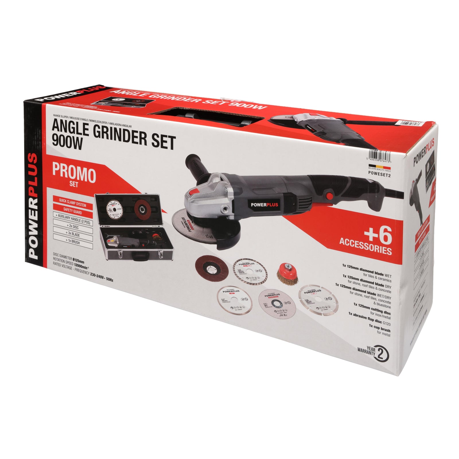 Vinkelsliber 900 watt 125mm i kuffert