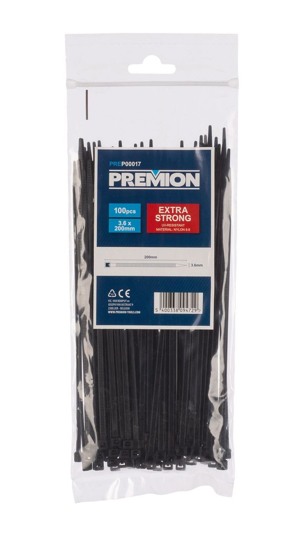 Kabelbinder 200 mm x 3,6 mm 100 stk. (sort)