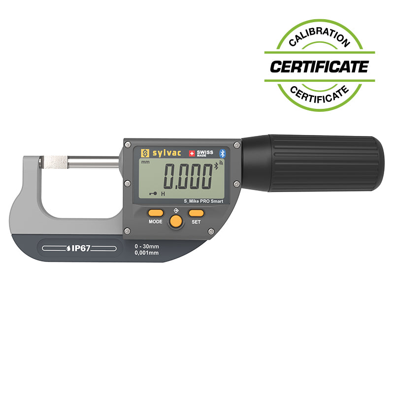 Digital mikrometer S_MIKE PRO IP67 Bluetooth 0–25 mm med knivblad til notmåling inkl. certifikat