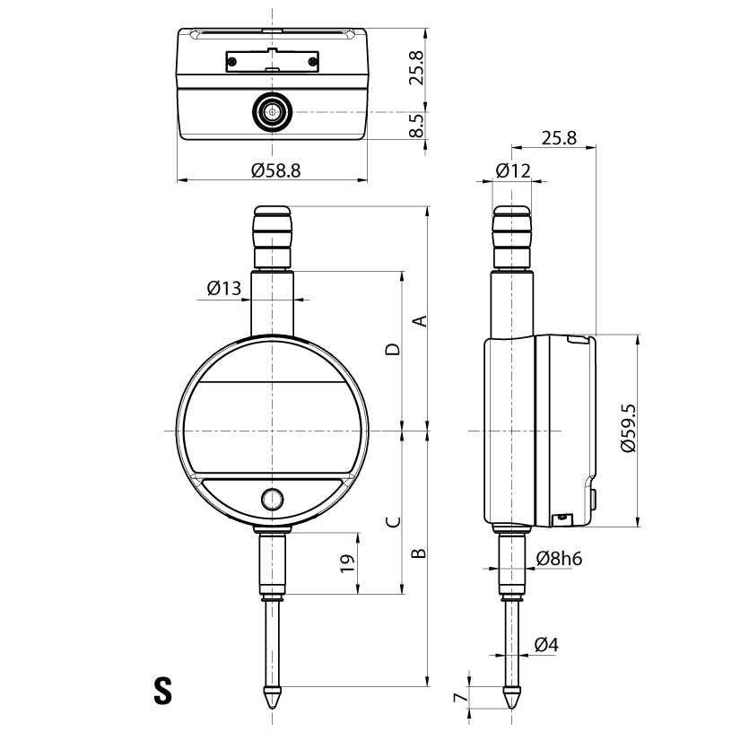 Digitalt måleur S_DIAL WORK BASIC 12,5 × 0,01 mm IP51