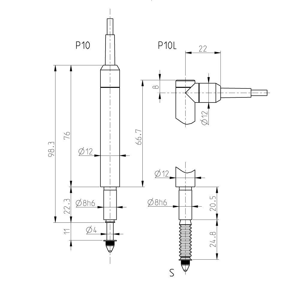 Kapacitiv måletaster P10 med lige kabel 0–10 mm × 0,1 µm