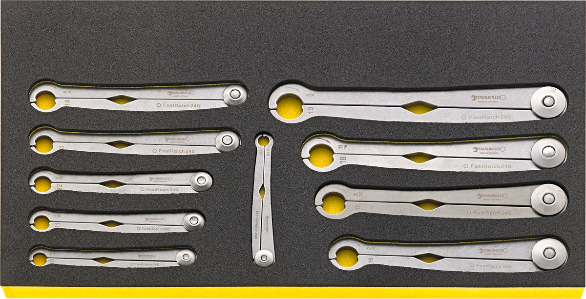 FastRatch TCS WT 240/10 åbent ringskraldenøglesæt 8–19 mm, 10 dele