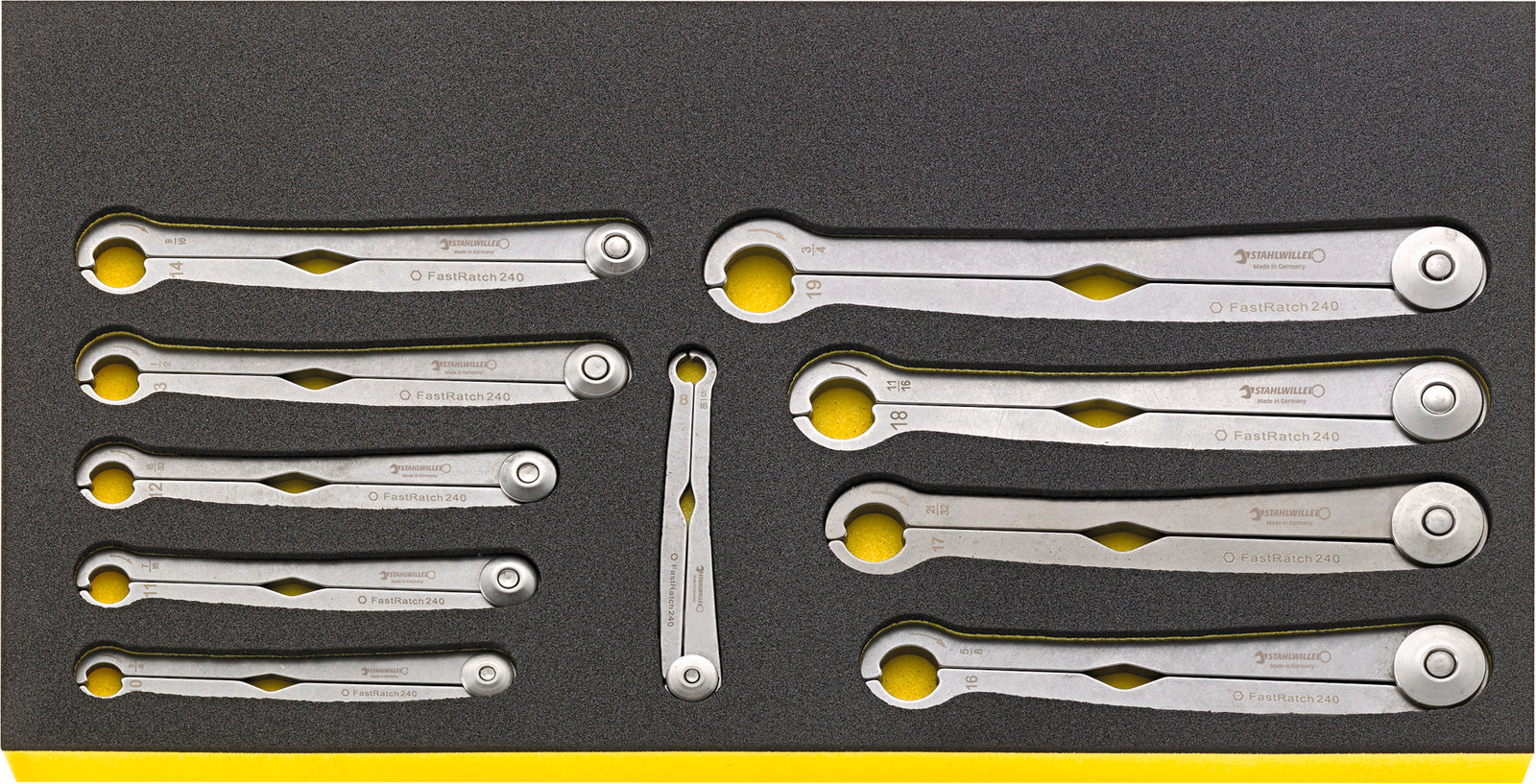 FastRatch TCS WT 240/10 åbent ringskraldenøglesæt 8–19 mm, 10 dele