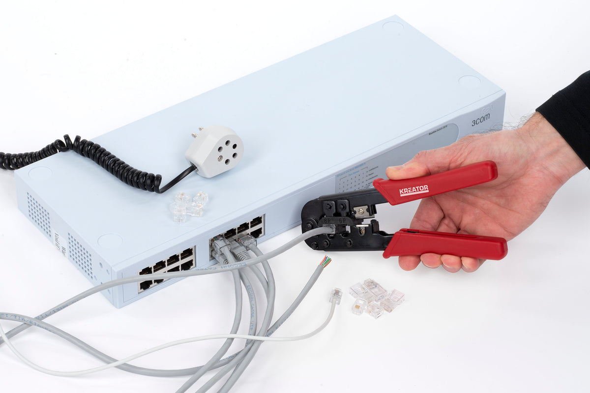 Krympetang til netværksstik RJ11, RJ12 og RJ45