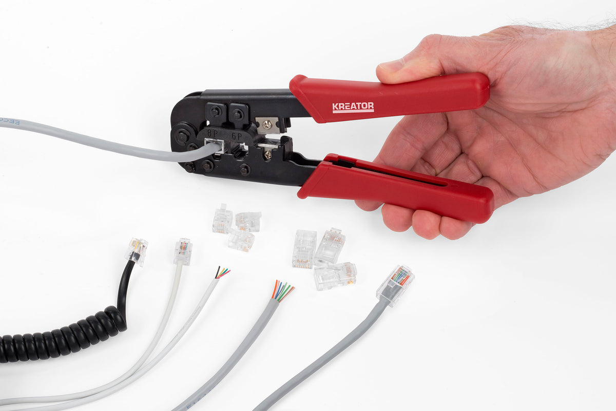 Krympetang til netværksstik RJ11, RJ12 og RJ45