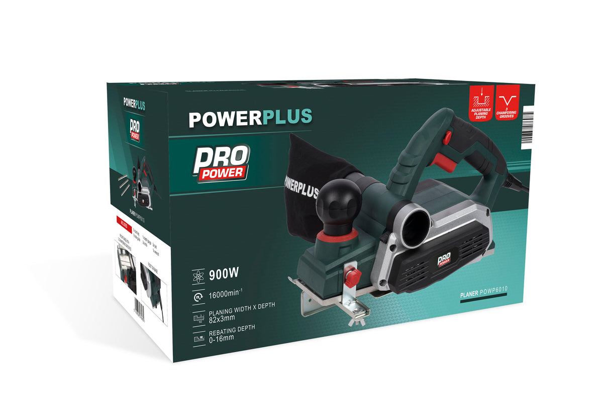 El-høvl 900 W med høvlbredde 82 mm