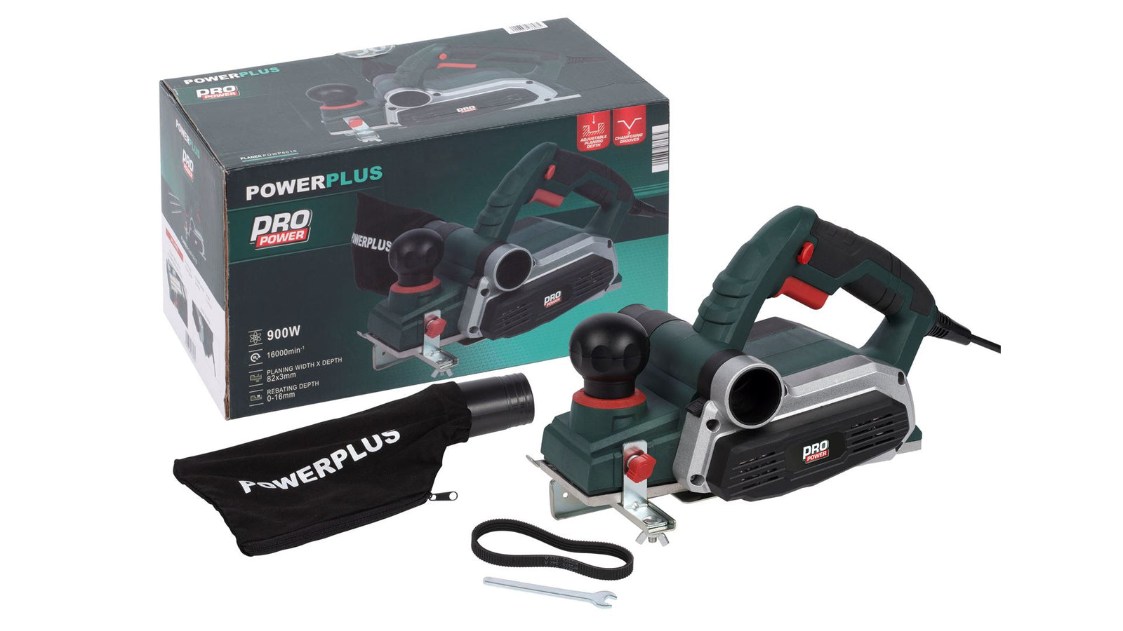 El-høvl 900 W med høvlbredde 82 mm