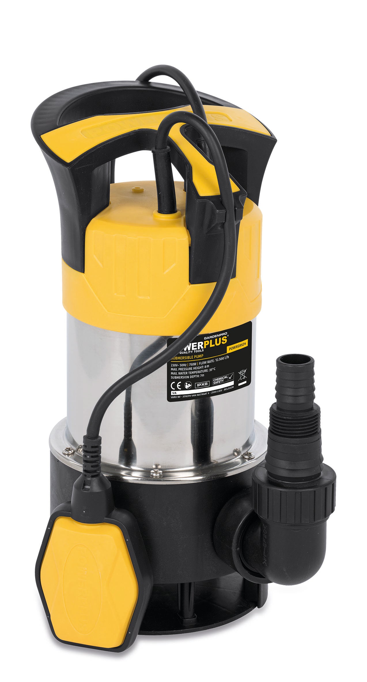 Rustfri dykpumpe 750 watt, snavset vand
