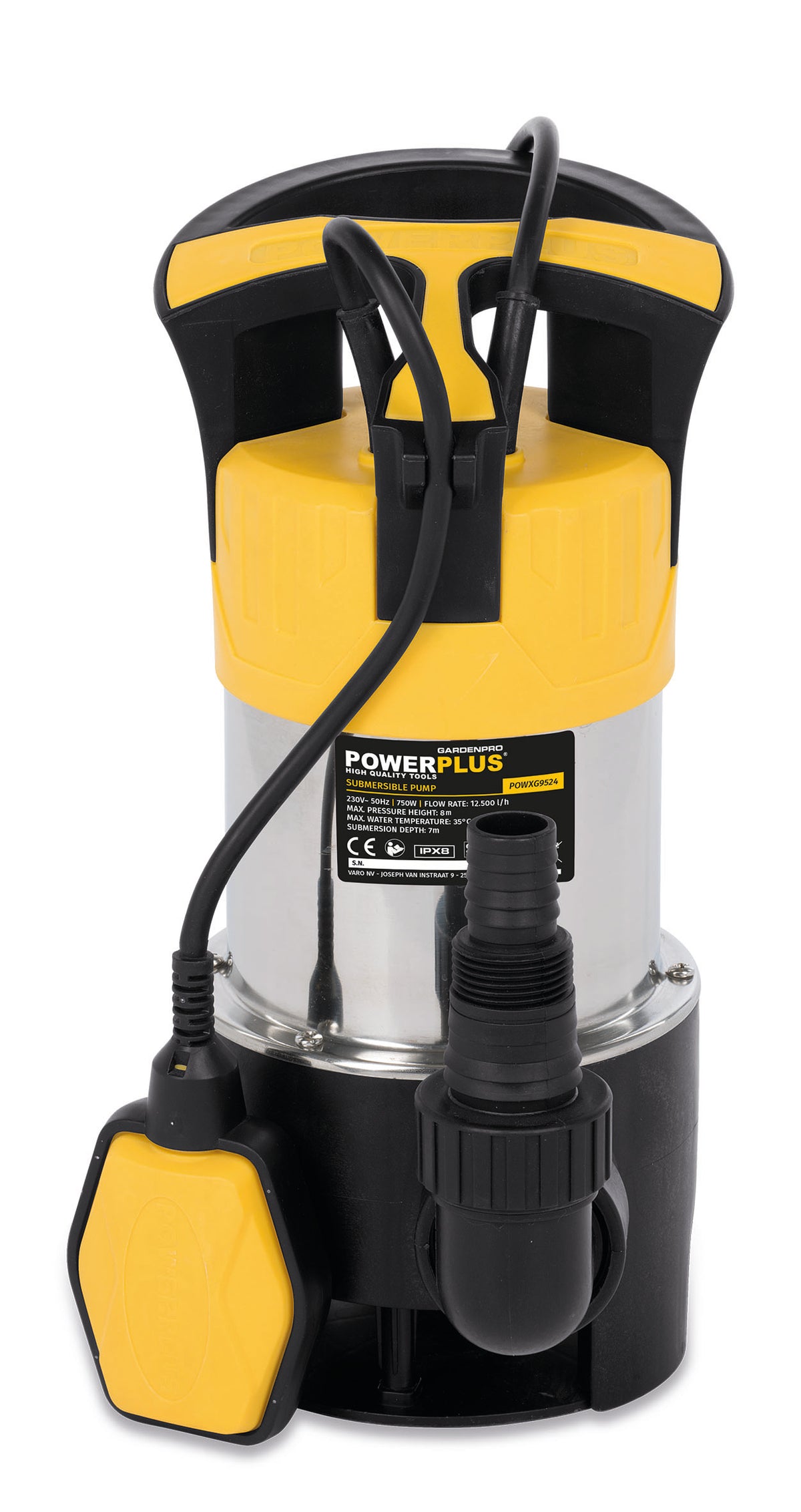 Rustfri dykpumpe 750 watt, snavset vand
