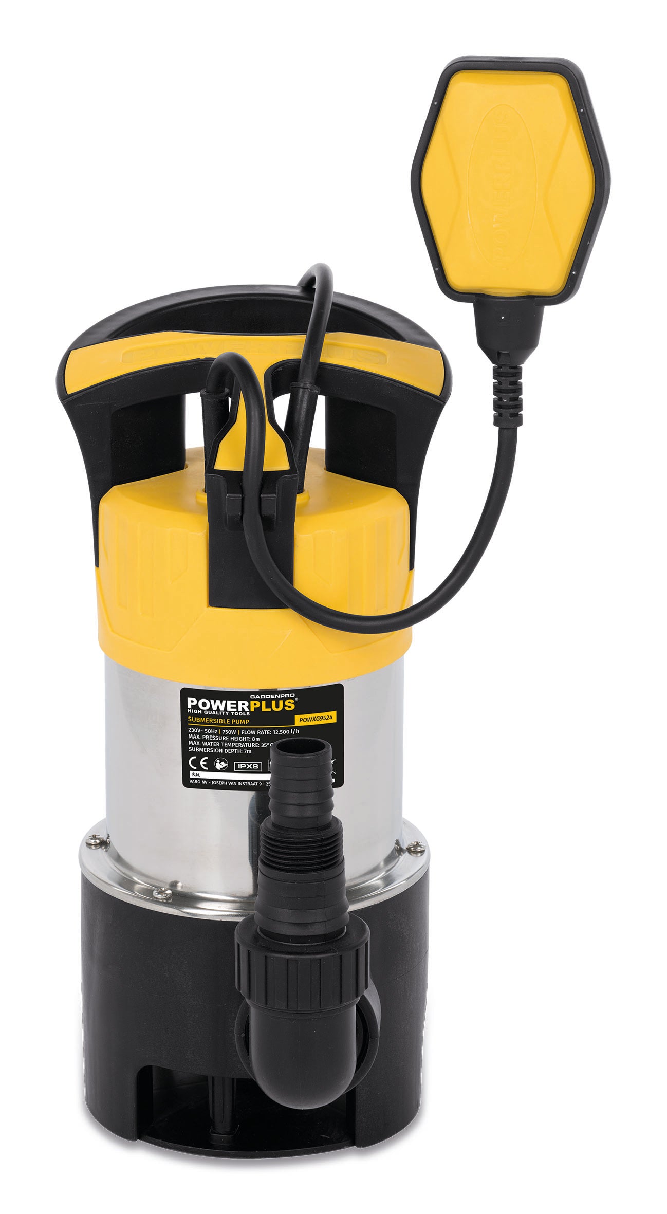 Rustfri dykpumpe 750 watt, snavset vand