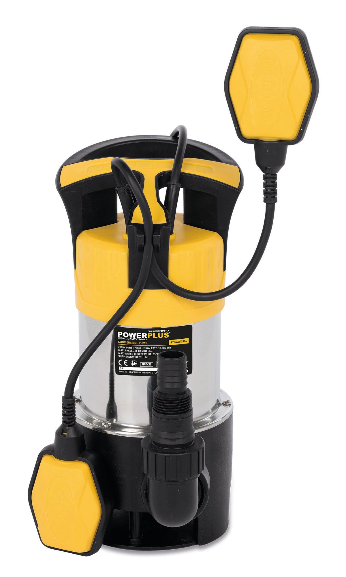 Rustfri dykpumpe 750 watt, snavset vand